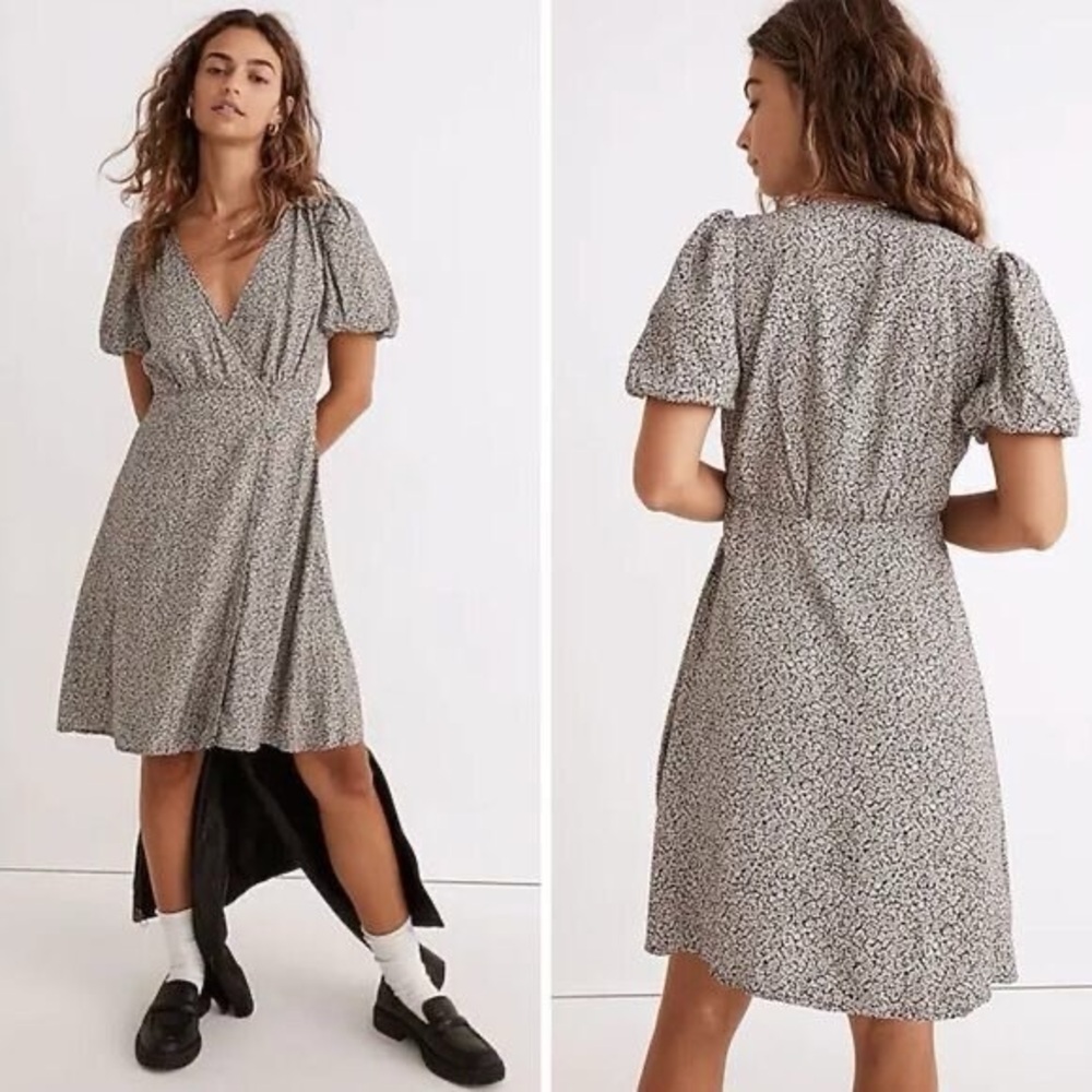 Madewell Floral Wrap Mini Dress Women’s 14 Puff Sleeve V Neck Viscose